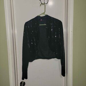Kancy Kole sequin jacket women black long sleeve shrug top XL